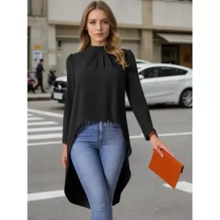 Women's High Low Tops Long Sleeve Back Keyhole Round Neck Asymmetrical Hem Tops Dressy Casual Blouse 8 Women's High Low Tops Long Sleeve Back Keyhole Round Neck Asymmetrical Hem Tops Dressy Casual Blouse -Fashion Clothing Store 7806861 ALT2