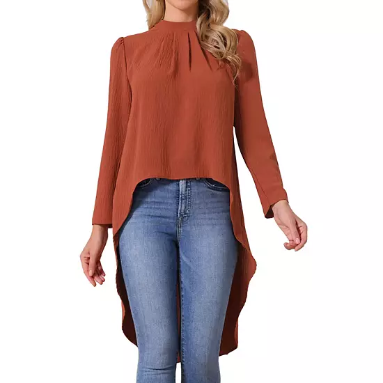 Women's High Low Tops Long Sleeve Back Keyhole Round Neck Asymmetrical Hem Tops Dressy Casual Blouse 6 Women's High Low Tops Long Sleeve Back Keyhole Round Neck Asymmetrical Hem Tops Dressy Casual Blouse - Image 6