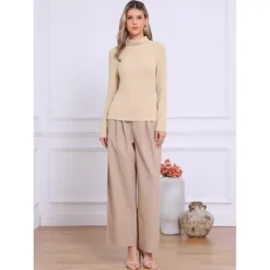 Long Sleeve Sweaters Tops For Women Mock Turtle Neck Slim Fit Tee Casual Trendy Pullover Sweater -Fashion Clothing Store 7806865 ALT2