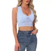 Floral Lace Sleeveless Top For Women's Deep V Neck Sheer Cropped Cami Tank Tops