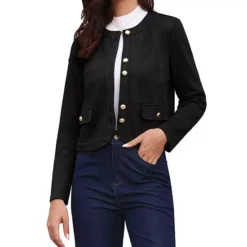 Crew Neck Coat For Women Long Sleeves Button Down Vintage Jackets