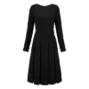 Women's Long Sleeve Pleated Dress Crew Neck Belted