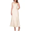 Women's Satin Spaghetti Strap Cowl Neck Midi Dresses Ruched Evening Cocktail Sleeveless Midi Dress