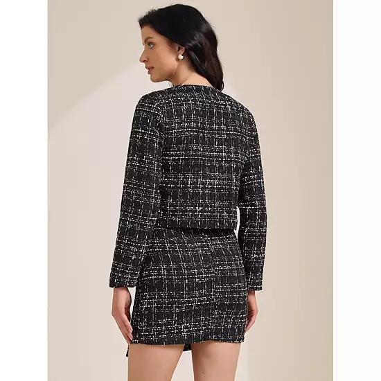 Women's 2 Piece Skirt Set Plaid Tweed Blazer Button Down Long Sleeve Jacket Mini Skirt Sets 2 Women's 2 Piece Skirt Set Plaid Tweed Blazer Button Down Long Sleeve Jacket Mini Skirt Sets - Image 2