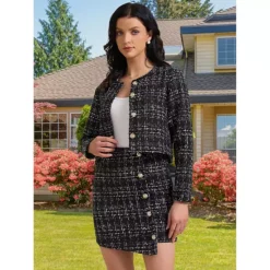 Women's 2 Piece Skirt Set Plaid Tweed Blazer Button Down Long Sleeve Jacket Mini Skirt Sets 8 Women's 2 Piece Skirt Set Plaid Tweed Blazer Button Down Long Sleeve Jacket Mini Skirt Sets -Fashion Clothing Store 7807151 ALT2
