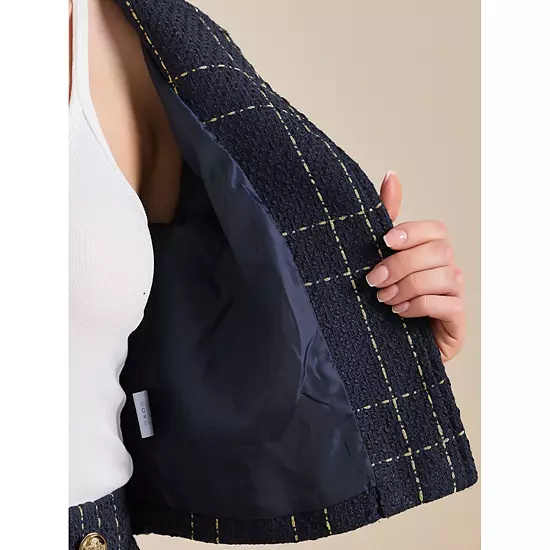 Women's 2 Piece Skirt Set Plaid Tweed Blazer Button Down Long Sleeve Jacket Mini Skirt Sets 4 Women's 2 Piece Skirt Set Plaid Tweed Blazer Button Down Long Sleeve Jacket Mini Skirt Sets - Image 4