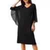 Women's Chiffon Cape Overlay Bodycon Dresses 3/4 Sleeve V Neck Pencil Dress Wedding Guest Outfits