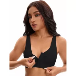 Women's Front Closure Adjustable Strap Wirefree Full Coverage Soft Workout Bras -Fashion Clothing Store 7807284 Black