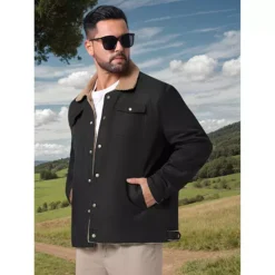 Men's Winter Coat Collared Button Front Fleece Lining Cargo Trucker Jacket -Fashion Clothing Store 7807688 ALT2