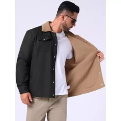 Men's Winter Coat Collared Button Front Fleece Lining Cargo Trucker Jacket -Fashion Clothing Store 7807688 ALT3