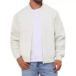 Men's Casual Stylish Lightweight Full Zip Up Bomber Jacket 14 Men's Casual Stylish Lightweight Full Zip Up Bomber Jacket -Fashion Clothing Store 7807696 Beige