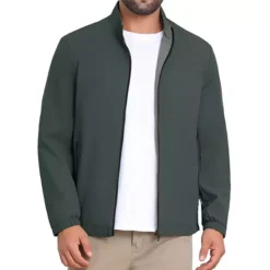 Men's Lightweight Stand Collar Full Zip Up Business Golf Bomber Jacket 12 Men's Lightweight Stand Collar Full Zip Up Business Golf Bomber Jacket -Fashion Clothing Store 7807710 Dark Green 1