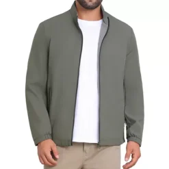 Men's Lightweight Stand Collar Full Zip Up Business Golf Bomber Jacket 13 Men's Lightweight Stand Collar Full Zip Up Business Golf Bomber Jacket -Fashion Clothing Store 7807710 Gray