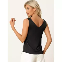 2Pcs Women's Satin Tank Tops Silky Casual Basic V Neck Sleeveless Camisole -Fashion Clothing Store 7807743 ALT2