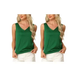 2Pcs Women's Satin Tank Tops Silky Casual Basic V Neck Sleeveless Camisole -Fashion Clothing Store 7807743 Green