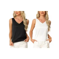 2Pcs Women's Satin Tank Tops Silky Casual Basic V Neck Sleeveless Camisole -Fashion Clothing Store 7807743 White Black 1