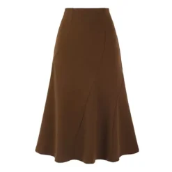 High Waisted Flared Skirts For Women's Solid Color Business Casual Midi Skirt -Fashion Clothing Store 7809011 Brown 1