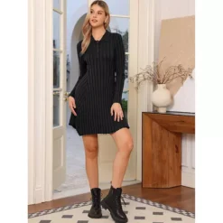 Pleated Sweater Dress For Women's Casual Long Sleeve Knit Shirt Dress -Fashion Clothing Store 7809015 ALT3