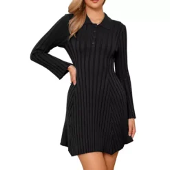 Pleated Sweater Dress For Women's Casual Long Sleeve Knit Shirt Dress