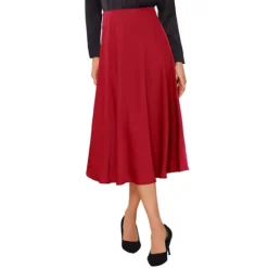 Satin Midi Skirt For Women's High Waist A-Line Elasticized Waistband Flared Dressy Casual Skirts -Fashion Clothing Store 7809024 Red