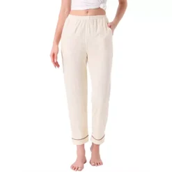 Women's Pajama Pants Cotton Knit Ribbed Elastic Waist Straight Leg With Pockets Loungewear Casual -Fashion Clothing Store 7809025 White
