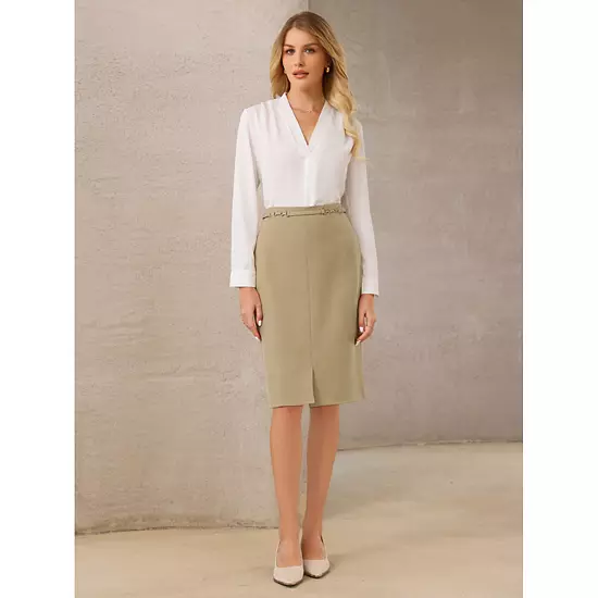 Women's Business Pencil Skirt High Waist Formal Work Knee Length Skirts 2 Women's Business Pencil Skirt High Waist Formal Work Knee Length Skirts - Image 2