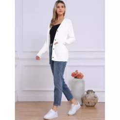 Long Cardigan Sweaters For Women Button Down Open Front Knit Cardigan Casual Outfits With Pockets -Fashion Clothing Store 7809055 ALT2