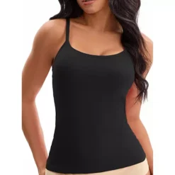 Women's Spaghetti Straps Camisoles With Built-In Bras Basic Breathable Sleeveless Undershirts Tops -Fashion Clothing Store 7809442 Black
