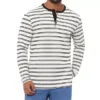Men's Casual Long Sleeve Contrasting Colors Striped Henley T-Shirts