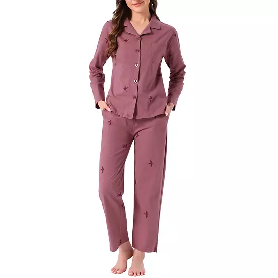 Women's Cotton Pajamas Button Down Long Sleeve Top And Pants 2 Piece Loungewear Sets With Pockets 8 Women's Cotton Pajamas Button Down Long Sleeve Top And Pants 2 Piece Loungewear Sets With Pockets - Image 8