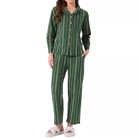 Women's Cotton Pajamas Button Down Long Sleeve Top And Pants 2 Piece Loungewear Sets With Pockets 7 Women's Cotton Pajamas Button Down Long Sleeve Top And Pants 2 Piece Loungewear Sets With Pockets - Image 7
