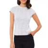 Houndstooth Blouses For Women's Elegant Crew Neck Strenchy Work Office Cap Sleeve Top
