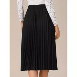 Women's Pleated Midi Skirt Elastic High Waist A-Line Swing Casual Flowy Long Skirts -Fashion Clothing Store 7811422 ALT2