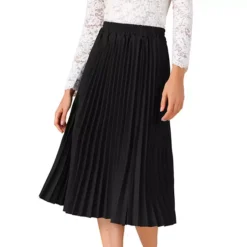 Women's Pleated Midi Skirt Elastic High Waist A-Line Swing Casual Flowy Long Skirts -Fashion Clothing Store 7811422 Black 1