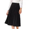 Women's Pleated Midi Skirt Elastic High Waist A-Line Swing Casual Flowy Long Skirts