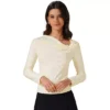 Women's Long Sleeve Tops Casual Fitted Asymmetric Neck Knot Ruched Top