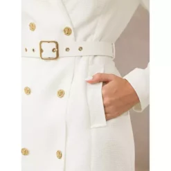 Women's Tweed Dress Double Breasted Long Sleeve Blazer Dress With Belt -Fashion Clothing Store 7811426 ALT3