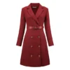 Women's Tweed Dress Double Breasted Long Sleeve Blazer Dress With Belt