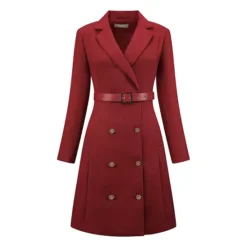 Women's Tweed Dress Double Breasted Long Sleeve Blazer Dress With Belt