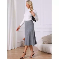 Women's Knit Pleated Skirt High Waist Stretchy A Line Midi Sweater Skirt Winter Outfits -Fashion Clothing Store 7813147 ALT2