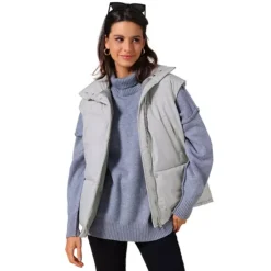 Women's Puffer Vest Stand Collar Sleeveless Winter Lightweight Vests Warm Padded Jacket Coat -Fashion Clothing Store 7814219 Gray 1