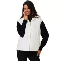 Women's Puffer Vest Stand Collar Sleeveless Winter Lightweight Vests Warm Padded Jacket Coat -Fashion Clothing Store 7814219 White