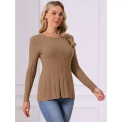 Women's Long Sleeve Sweaters Crewneck Stretch Knit Tops Fall Winter Casual Shirt -Fashion Clothing Store 7814510 ALT2