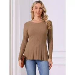 Women's Long Sleeve Sweaters Crewneck Stretch Knit Tops Fall Winter Casual Shirt -Fashion Clothing Store 7814510 ALT3