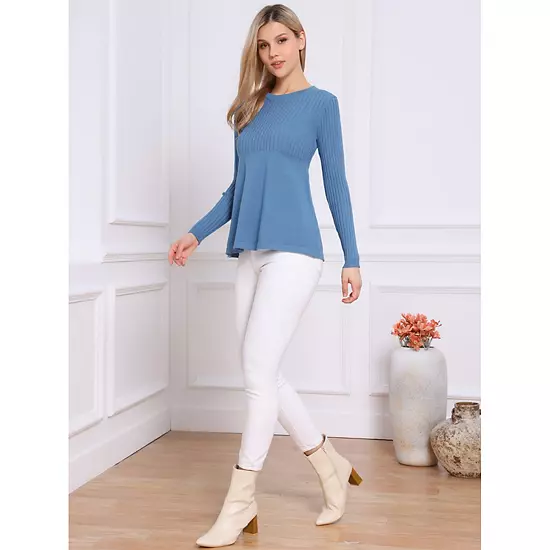 Women's Pullover Sweaters Long Sleeve Crew Neck Loose Fit Stretchy Knit Sweater Elegant Peplum Tops 3 Women's Pullover Sweaters Long Sleeve Crew Neck Loose Fit Stretchy Knit Sweater Elegant Peplum Tops - Image 3