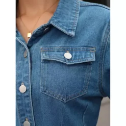 Women's Denim Dress Button Up Collar Long Sleeve A-Line Above The Knee Length Jean Dresses -Fashion Clothing Store 7816219 ALT3
