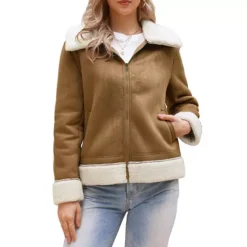 Faux Shearing Fur Winter Coat For Women Warm Thick Fur Lined Faux Leather Jacket -Fashion Clothing Store 7816407 Brown