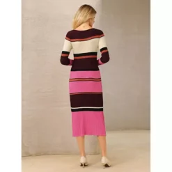 Women's Striped Sweater Dress Long Sleeve Casual Work Ribbed Knit Bodycon Dresses -Fashion Clothing Store 7816485 ALT2