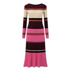 Women's Striped Sweater Dress Long Sleeve Casual Work Ribbed Knit Bodycon Dresses -Fashion Clothing Store 7816485 Fushcia