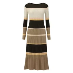 Women's Striped Sweater Dress Long Sleeve Casual Work Ribbed Knit Bodycon Dresses